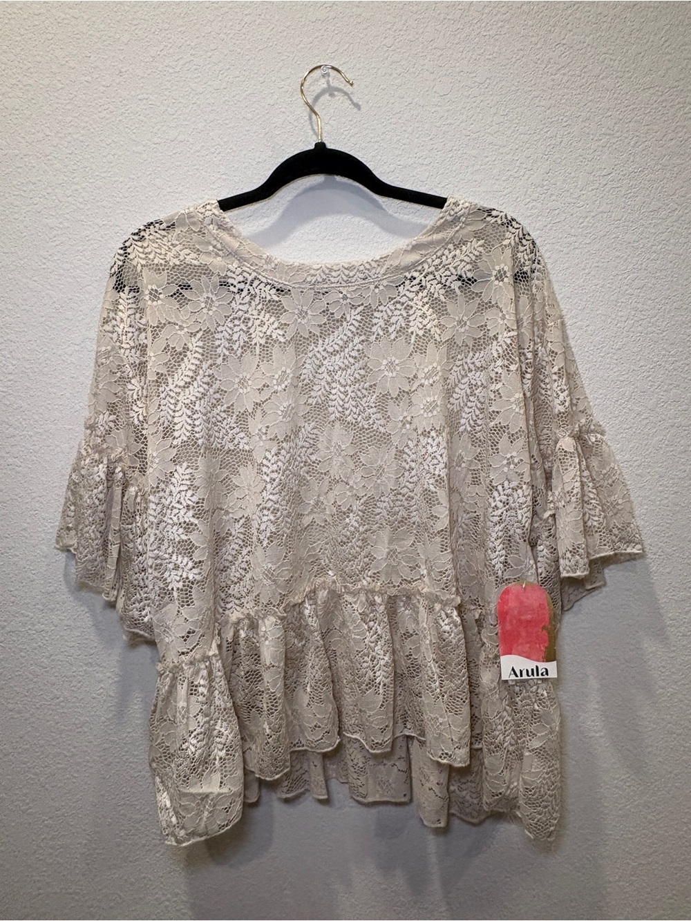 Arula Cream Floral Lace Peplum Blouse Size A (1X) NWT